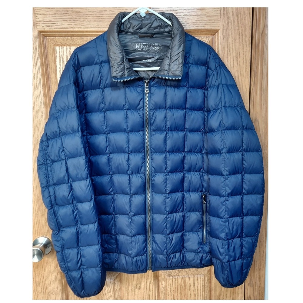 Michael Kors Mens Packable Down Puffer Jacket Navy Blue XL Quilted Full Zip